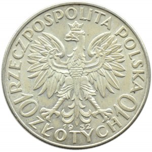 Poland, Second Republic, Head of a Woman, 10 gold 1932, London, BEAUTIFUL!