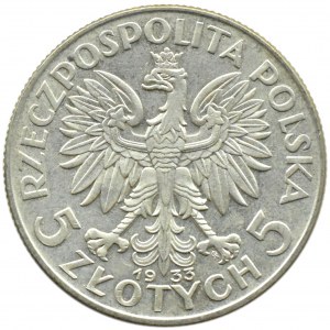Polska, II RP, Głowa Kobiety, 5 złotych 1933, Warszawa, PIĘKNE