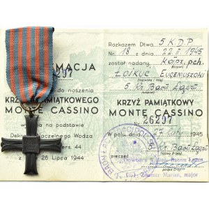 Polska, II Korpus, Krzyż Monte Cassino nr 26297 z legitymacją, oryginalna wstążka