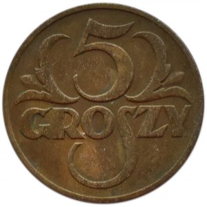 Polen, Zweite Republik, 5 groszy 1934, Warschau, seltener Jahrgang