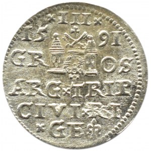 Sigismund III. Vasa, Trojak 1591, Riga, kleiner Kopf des Königs, LI