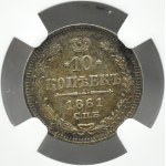 Rosja, Mikołaj I, 10 kopiejek 1861 FB, Petersburg, NGC AU58