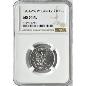 Polska, PRL, 1 złoty 1981, IDEALNE, Warszawa, NGC MS64PL