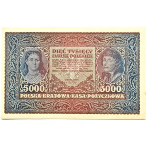 Polska, II RP, 5000 marek 1920, II serja AH, Warszawa, UNC/UNC-