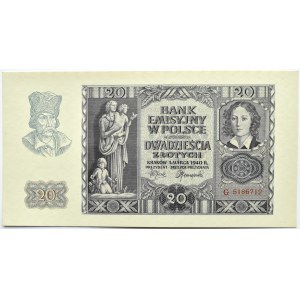 Polen, Allgemeine Regierung, 20 Zloty 1940, Krakau, Serie G, UNC