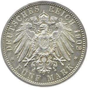 Deutschland, Baden, Friedrich, 5 Mark 1902, 50. Jahrestag der Herrschaft, Karlsruhe
