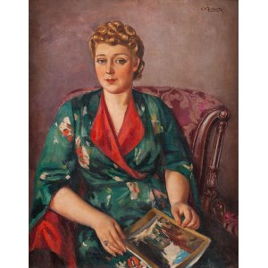 Stanisław Żurawski (1889 Krosno - 1976 Kraków), Portret kobiety z albumem (Modelka)