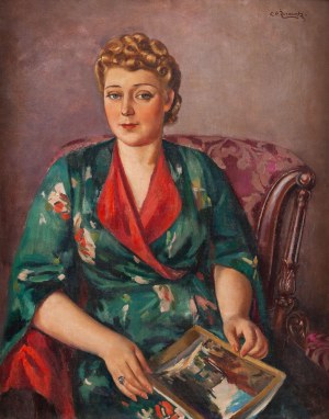 Stanisław Żurawski (1889 Krosno - 1976 Kraków), Portret kobiety z albumem (