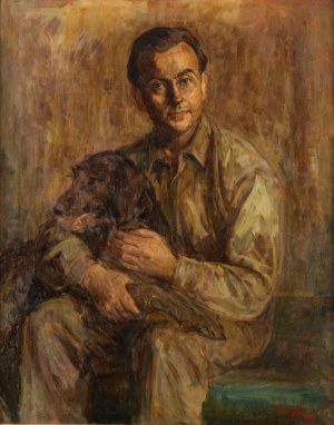 Stefan Just (1905 - 1977 ), Autoportret z psem, 1950
