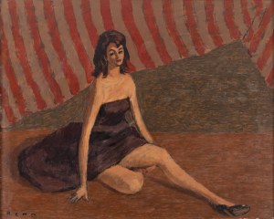 Benn Bencion Rabinowicz (1905 Białystok - 1989 Paryż), Kobieta na tle barwnej tkaniny