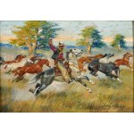 Jerzy Kossak (1886 - 1955), Kowboj pędzący konie, 1945