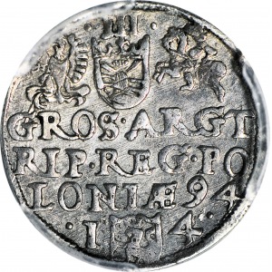 RRR-, Zygmunt III Waza, Trojak 1594, Olkusz 94-I4, b.rzadki, Iger R7