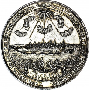 RR-, Jan Kazimierz, medal 1658 Gdańsk, na uwolnienie Torunia od Szwedów, Jan Höhn, srebro, R4