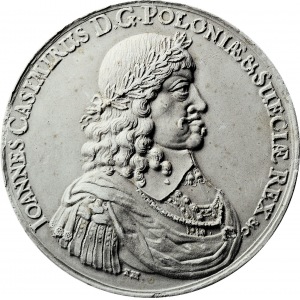 Jan Kazimierz, awers medalu 1658 Gdańsk, na uwolnienie Torunia od Szwedów, Jan Höhn, gips