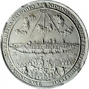 Jan Kazimierz, rewers medalu 1658 Gdańsk, na uwolnienie Torunia od Szwedów, Jan Höhn, gips
