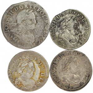 Jan III Sobieski, zestaw czterech monet, ciekawy