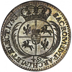 RR-, August III Sas, Trojak (1/2 szóstaka) 1753, Lipsk, R4, WYŚMIENITY