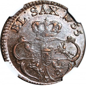 August III Sas, Grosz 1755, maleńka 3 pod herbami, duża głowa, menniczy
