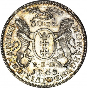 R-, August III Sas, 30 groszy (Złotówka) 1763 Gdańsk, wspaniałe