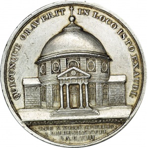 R-, S.A.Poniatowski, Medal Holzhaeussera, wybity z okazji rozpoczęcia budowy kościoła ewangelicko-augsburskiego w Warszawie 1777/78, srebro