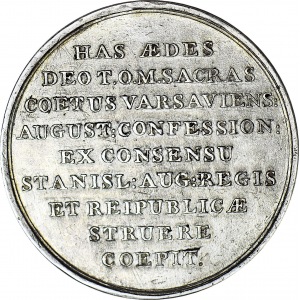 R-, S.A.Poniatowski, Medal Holzhaeussera, wybity z okazji rozpoczęcia budowy kościoła ewangelicko-augsburskiego w Warszawie 1777/78, srebro