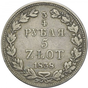 Zabór Rosyjski, 5 złotych = 3/4 rubla 1838, MW Warszawa