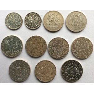 Zestaw 11 srebrnych monet II Rzeczpospolitej