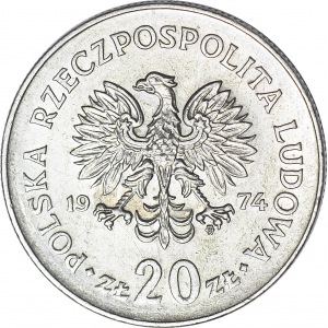 RR-, 20 złotych 1974, Nowotko, awers od PRÓBY