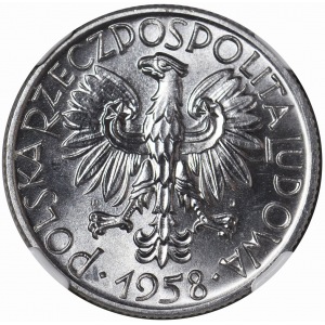 5 złotych 1958, Rybak, wąska 8, rzadki, menniczy