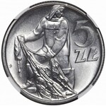5 złotych 1958, Rybak, wąska 8, rzadki, menniczy
