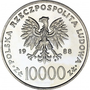 10.000 złotych 1988, Jan Paweł II, cienki krzyż, PRÓBA NIKIEL