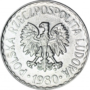 R-, 1 złoty 1980, destrukt, SKRĘTKA 100 stopni, rzadkie
