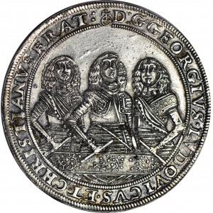 R-, Śląsk, Jerzy III Brzeski, Ludwik IV Legnicki i Krystian Wołowsko-Oławski, Talar 1661, Brzeg