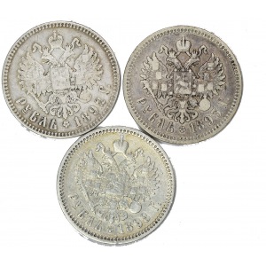 Rosja, zestaw trzech monet srebrnych 1 rubel