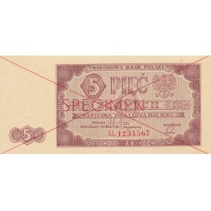 SPECIMEN, 5 złotych 1948, ser. AL1234567