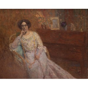Olga Boznańska (1865 Kraków - 1940 Paryż), Portret elegantki we wnętrzu, lata 1890-1900