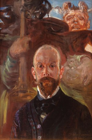 Jacek Malczewski (1854 Radom - 1929 Kraków), Autoportret ze Sławą i Satyrem, 1902 r.