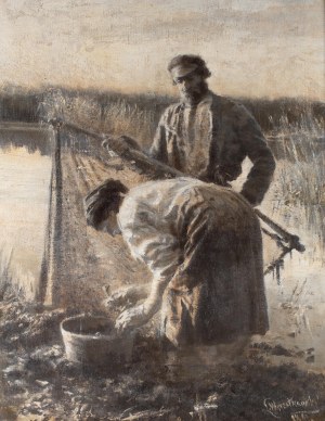 Leon Wyczółkowski (1852 Huta Miastkowska - 1936 Warszawa), Połów raków, 1891 r.