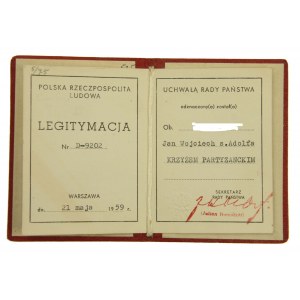 3 legitymacje do Krzyża Partyzanckiego z 1959 r, 1976 r, 1984 r.