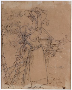 Antoni Kozakiewicz (1849-1929), Zabawa z dzieckiem [szkic do wersji olejnej], 1903
