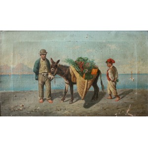 S. Montullo(XIX w.), Sprzedawca warzyw z osiołkiem nad Zatoką Neapolitańską
