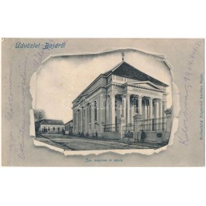 1904 Baja, Izraelita templom és iskola, zsinagóga. Rotschild Zsigmond kiadása, Art Nouveau