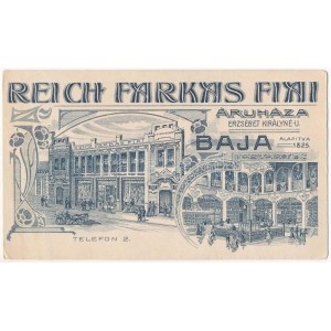 Baja, Reich Farkas Fiai áruháza az Erzsébet királyné utcában, belső. Alapítva 1825. Art Nouveau, floral reklám (non PC...