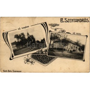 1907 Békésszentandrás, Szentandrás; Református templom és iskola. Roth Béla Art Nouveau (Rb)