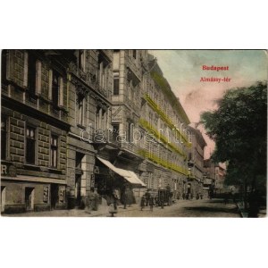 1907 Budapest VII. Almássy tér, VII. Kerületi Függetlenségi és 48-as Pártkör irodája, üzletek...