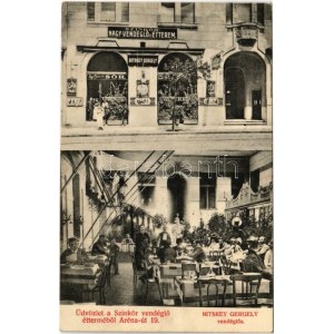 1909 Budapest XIV. Bitskey Gergely Szinkör Nagy vendéglő és étterem, bor és sör csarnok, belső. Aréna út 19. ...