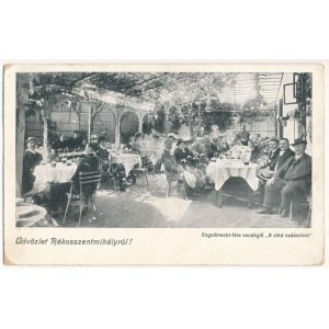 1909 Budapest XVI. Rákosszentmihály, Engelbrecht-féle vendéglő a Zöld vadászhoz, kerthelyiség (EK...