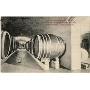 1925 Budapest XXII. Budafok, Francois pezsgőborgyár, tartalék borpince, hordók, belső