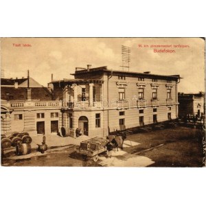 1913 Budapest XXII. Budafok, M. kir. pincemesteri tanfolyam, tiszti lakás, boroshordók az udvaron, Cz...