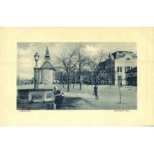 Cegléd, Kossuth tér, templom, kút. W.L. Bp. 6569. 9047.
